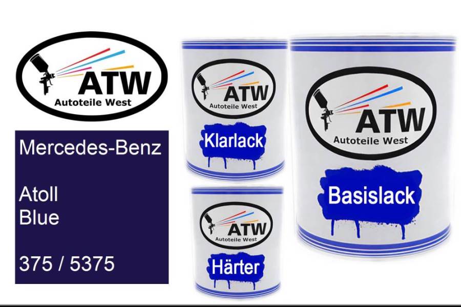 Mercedes-Benz, Atoll Blue, 375 / 5375: 1L Lackdose + 1L Klarlack + 500ml Härter - Set, von ATW Autoteile West.